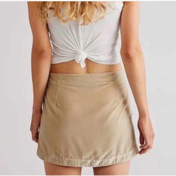 FP Free People Annalise Velvet Mini Skirt 2 Velour Oat Sage Slit - Picture 3 of 7
